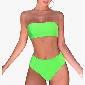 2Pieces Bandeau Bikini Swimsuits Off Shoulder High Waist Bathing Suit High Cut